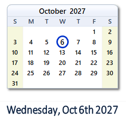 October 6, 2027 calendar