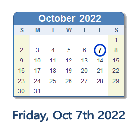 October 7, 2022 calendar