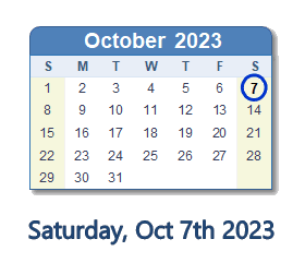 October 7, 2023 calendar