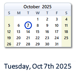 October 7, 2025 calendar