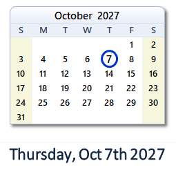 October 7, 2027 calendar