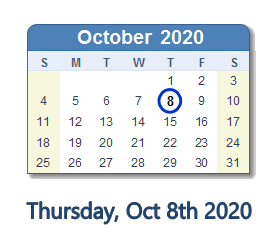 October 8, 2020 calendar