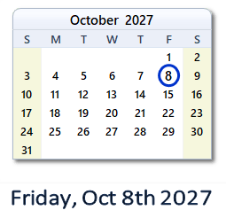 October 8, 2027 calendar