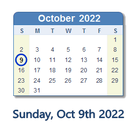 October 9, 2022 calendar