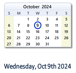 9 October 2024 calendar