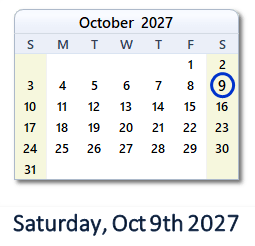 October 9, 2027 calendar