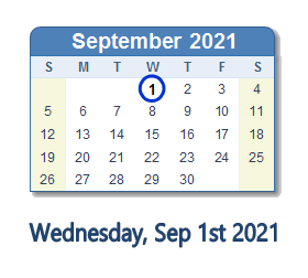 September 1, 2021 calendar
