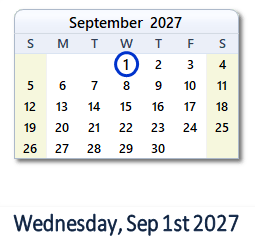 1 September 2027 calendar