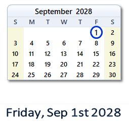 September 1, 2028 calendar