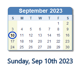 September 10, 2023 calendar