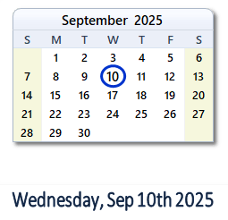 10 September 2025 calendar