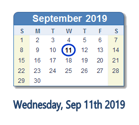 September 11, 2019 calendar
