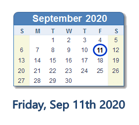 September 11, 2020 calendar