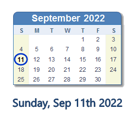11 September 2022 calendar