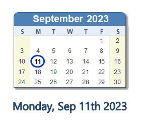 11 September 2023 calendar
