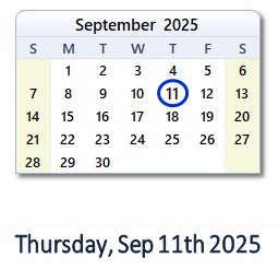 11 September 2025 calendar
