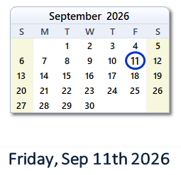 September 11, 2026 calendar