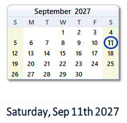 September 11, 2027 calendar