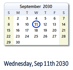 September 11, 2030 calendar
