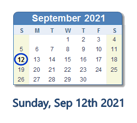 September 12, 2021 calendar