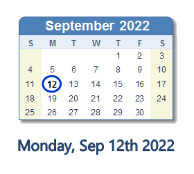 12 September 2022 calendar