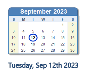 September 12, 2023 calendar