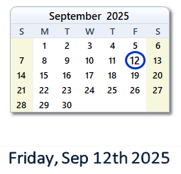 September 12, 2025 calendar