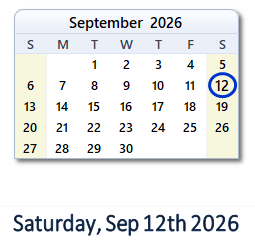 September 12, 2026 calendar