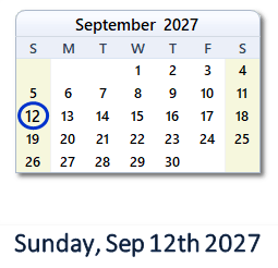 12 September 2027 calendar