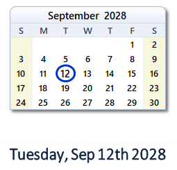 September 12, 2028 calendar