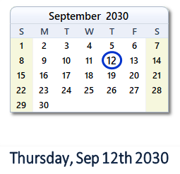 September 12, 2030 calendar