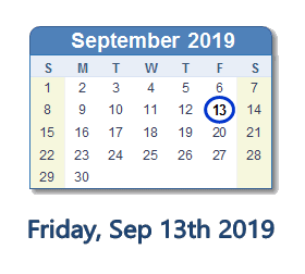 September 13, 2019 calendar