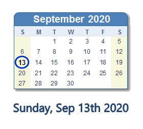 September 13, 2020 calendar