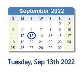 13 September 2022 calendar