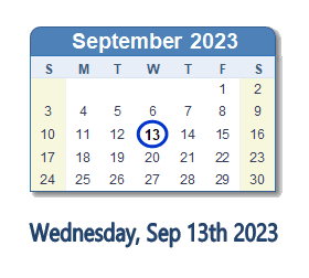 September 13, 2023 calendar