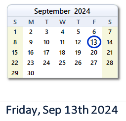 September 13, 2024 calendar