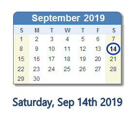 September 14, 2019 calendar
