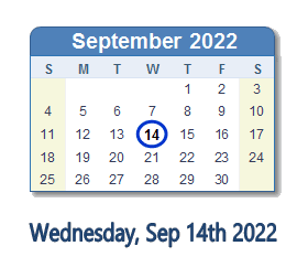 September 14, 2022 calendar