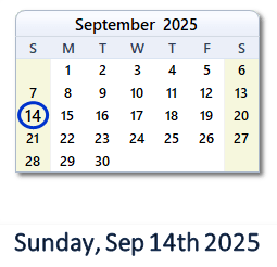 September 14, 2025 calendar