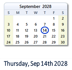 September 14, 2028 calendar