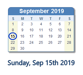 September 15, 2019 calendar