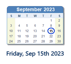 September 15, 2023 calendar