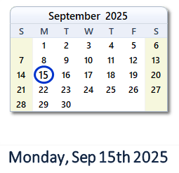 September 15, 2025 calendar