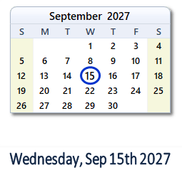 15 September 2027 calendar