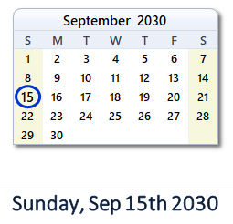 September 15, 2030 calendar