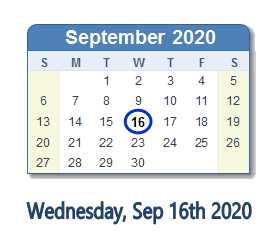September 16, 2020 calendar
