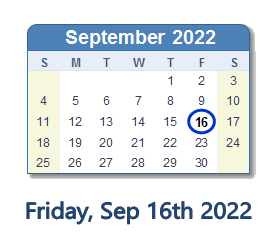 September 16 2022 Calendar With Holidays Count Down Usa