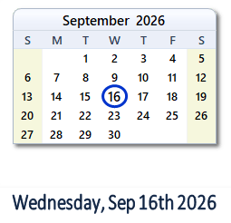 September 16, 2026 calendar