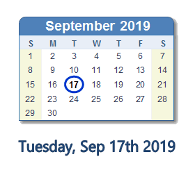 September 17, 2019 calendar