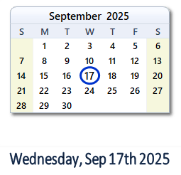 September 17, 2025 calendar